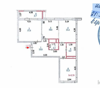 3-комн. квартира , 77.6м² , 7/7 этаж