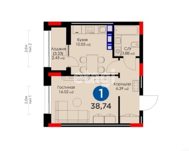 1-комн. квартира , 39м² , 8 этаж