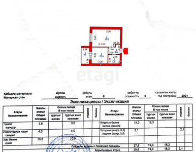 1-комн. квартира , 40м² , 6/9 этаж