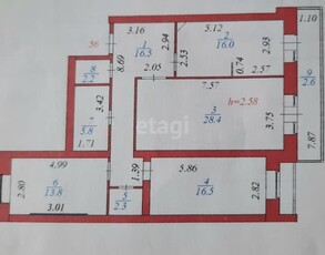 3-комн. квартира , 105м² , 7/9 этаж