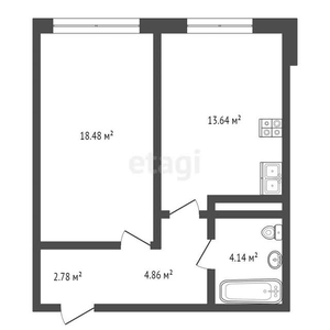 1-комн. квартира , 45м² , 4/6 этаж