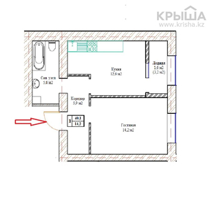 1-комнатная квартира, 38.1 м², 8/8 этаж, Шокай