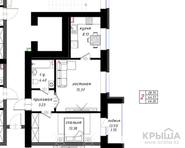 2-комнатная квартира, 46.26 м², 7/10 этаж, Абая — Кумисбекова