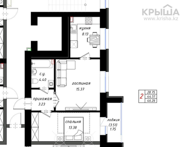 2-комнатная квартира, 46.26 м², 8/10 этаж, Абая — Кумисбекова