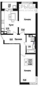 2-комнатная квартира, 61.4 м², 5/7 этаж, проспект Туран 49