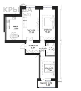 3-комнатная квартира, 80 м², 5/9 этаж, проспект Туран 46/2