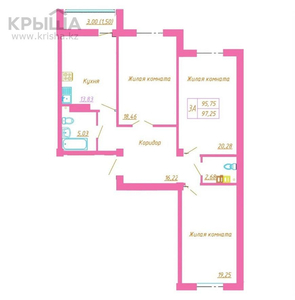 3-комнатная квартира, 97.13 м², 6 этаж, мкр. Батыс-2 7г