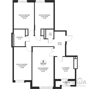 4-комнатная квартира, 109.07 м², 4/9 этаж, Байтурсынова 35 — Азербаева