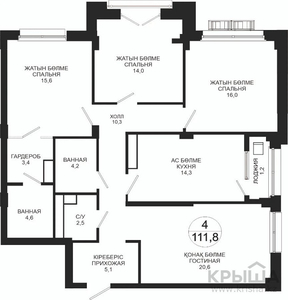 4-комнатная квартира, 111.8 м², 6/10 этаж, Тауелзидик