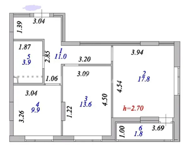 2-комн. квартира , 58м² , 4/12 этаж