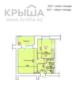 1-комнатная квартира, 43.7 м², 2/9 этаж, Ауэзова 213 б