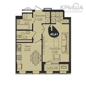 1-комнатная квартира, 45.61 м², 2/8 этаж, Туран 38/1