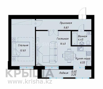 2-комнатная квартира, 61.64 м², Туран 48