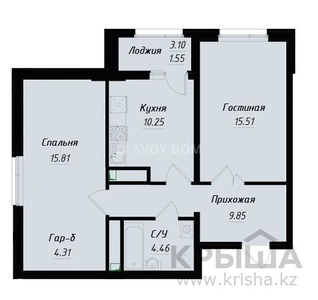 2-комнатная квартира, 61.74 м², Кайыма Мухамедханова