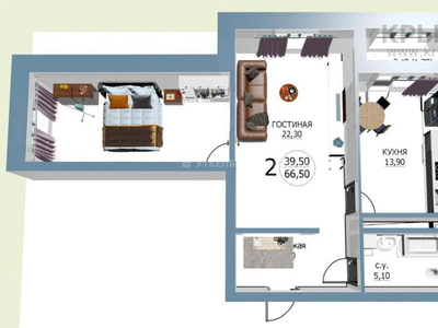 2-комнатная квартира, 66.5 м², 4/10 этаж, Е435 5 — Е126