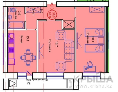 2-комнатная квартира, 67.9 м², 10/12 этаж, проспект Тауелсиздик 34/2