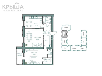 2-комнатная квартира, 95.4 м², 4/8 этаж, проспект Мангилик Ел