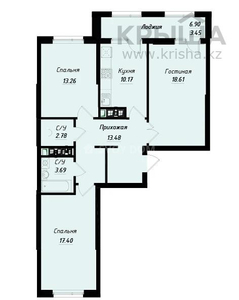 3-комнатная квартира, 82.84 м², Кайыма Мухамедханова