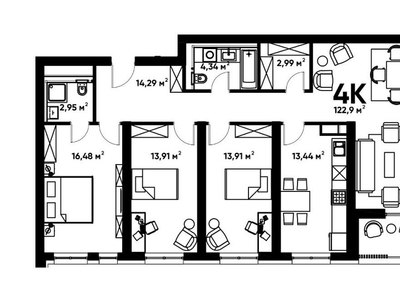 4-комнатная квартира, 123 м², 10/16 этаж, Гагарина — Короленко