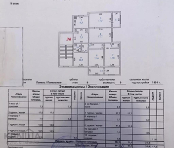 5-комнатная квартира, 111.2 м², 9/9 этаж, Мкр.Сары-Арка 29