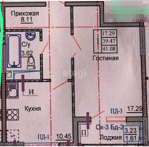 1-комн. квартира , 40м² , 8/13 этаж