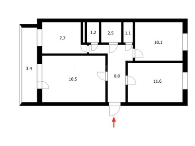 3-комн. квартира , 61.4м² , 4/5 этаж