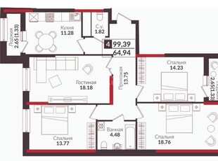 4-комн. квартира , 100.4м² , 12/19 этаж