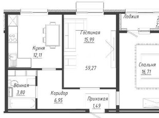 2-комн. квартира , 59.27м² , 4/12 этаж