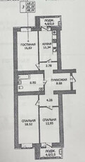 3-комн. квартира , 88.39м² , 12/12 этаж