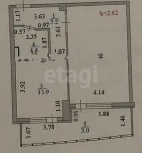 1-комн. квартира , 57м² , 4/13 этаж