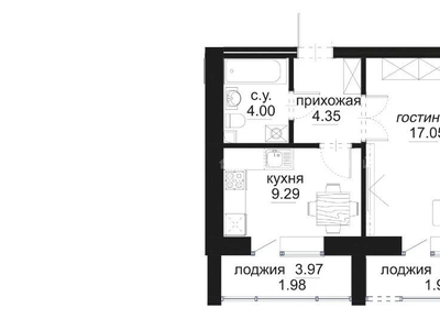 1-комнатная квартира, 38.66 м², 9/9 этаж, проспект Туран