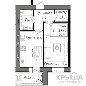 1-комнатная квартира, 39.3 м², 10/12 этаж, Косшыгулулы 159