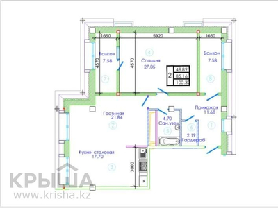 2-комнатная квартира, 103.2 м², 17/17 этаж, 17-й мкр 32/1