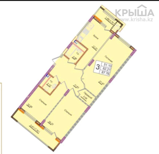 3-комнатная квартира, 88 м², 6/9 этаж, ул. Бухар жырау 34