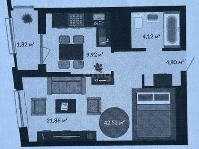 1-комн. квартира , 42.5м² , 8/21 этаж