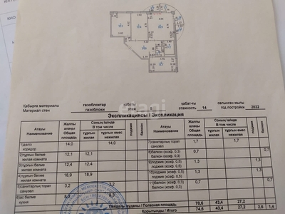 3-комн. квартира , 74.6м² , 5/14 этаж