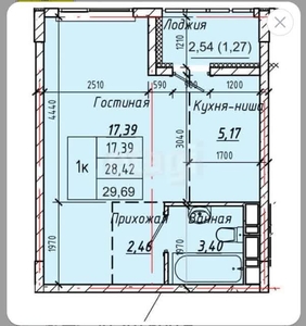 1-комн. квартира , 29.65м² , 9/9 этаж