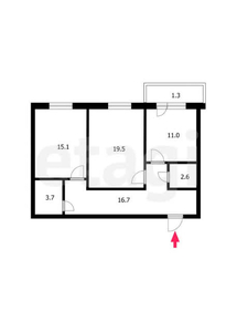 2-комн. квартира , 47м² , 3/4 этаж