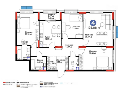 4-комн. квартира , 125.88м² , 5/12 этаж