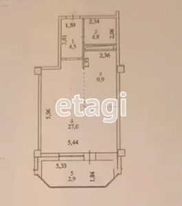 1-комн. квартира , 48.62м² , 11/13 этаж