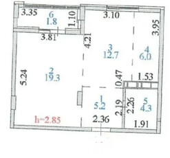 1-комн. квартира , 49.3м² , 7/9 этаж