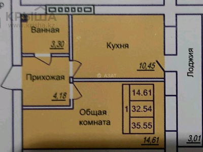 1-комнатная квартира, 35.55 м², 6/9 этаж, Байтурсынова 39/2 — Жургенова