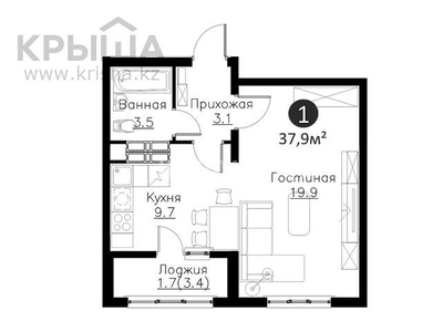 1-комнатная квартира, 38 м², 8/16 этаж, Абишева 3