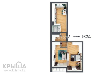 2-комнатная квартира, 60.43 м², 3/9 этаж, Райымбек Батыр