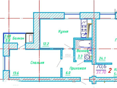 2-комнатная квартира, 70 м², 9/9 этаж, Бастобе 33