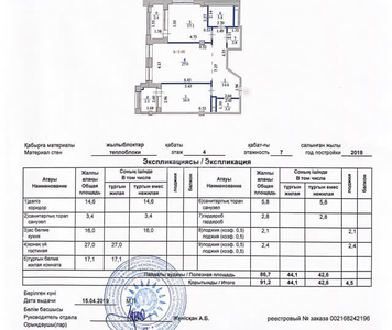 2-комн. квартира , 91.2м² , 4/7 этаж