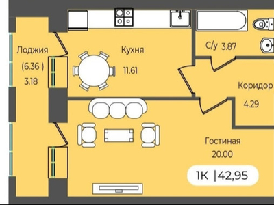 Продажа 2-комнатной квартиры, 43 м, Кургальжинское шоссе, дом 86