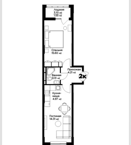 Продажа 1-комнатной квартиры, 43 м, Улы Дала, дом 13