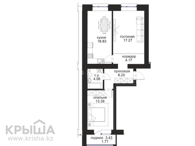 2-комнатная квартира, 63.68 м², 8/9 этаж, проспект Туран