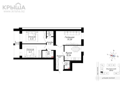 3-комнатная квартира, 82.84 м², 3/9 этаж, Абая — Кумисбекова